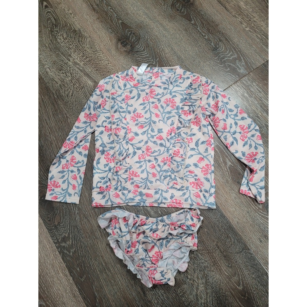 Hayden Floral Rash Guard Swimsuit Set Long Sleeve Ruffle‎ S/M #R